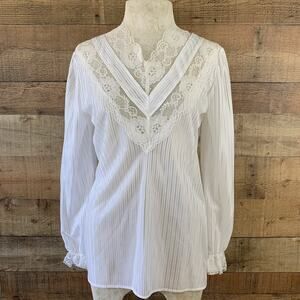 Vintage 1980's Victorian Prairie Style Puff Sleeve Lace Ruffled Cuffs Blouse M